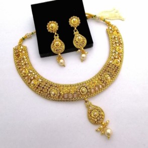 Indian Copper Kundan Necklace Set Real Stone Fine Quality
